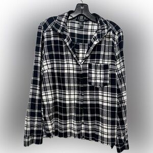 Forever 21 Size Medium Black & White Plaid Button Down Grunge Flannel